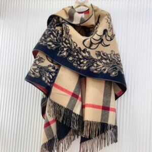 Burberry Cape Pashmina Check Cashmere Womens Beige